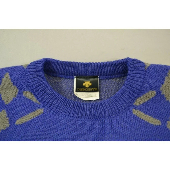 Descente Ugly Sweater Mens Small Geometric Blue Pink 100% Wool Vtg  Retro - Picture 3 of 12